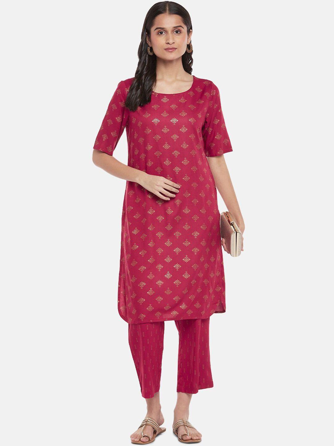 rangmanch by pantaloons women pink ethnic motifs printed kurta set