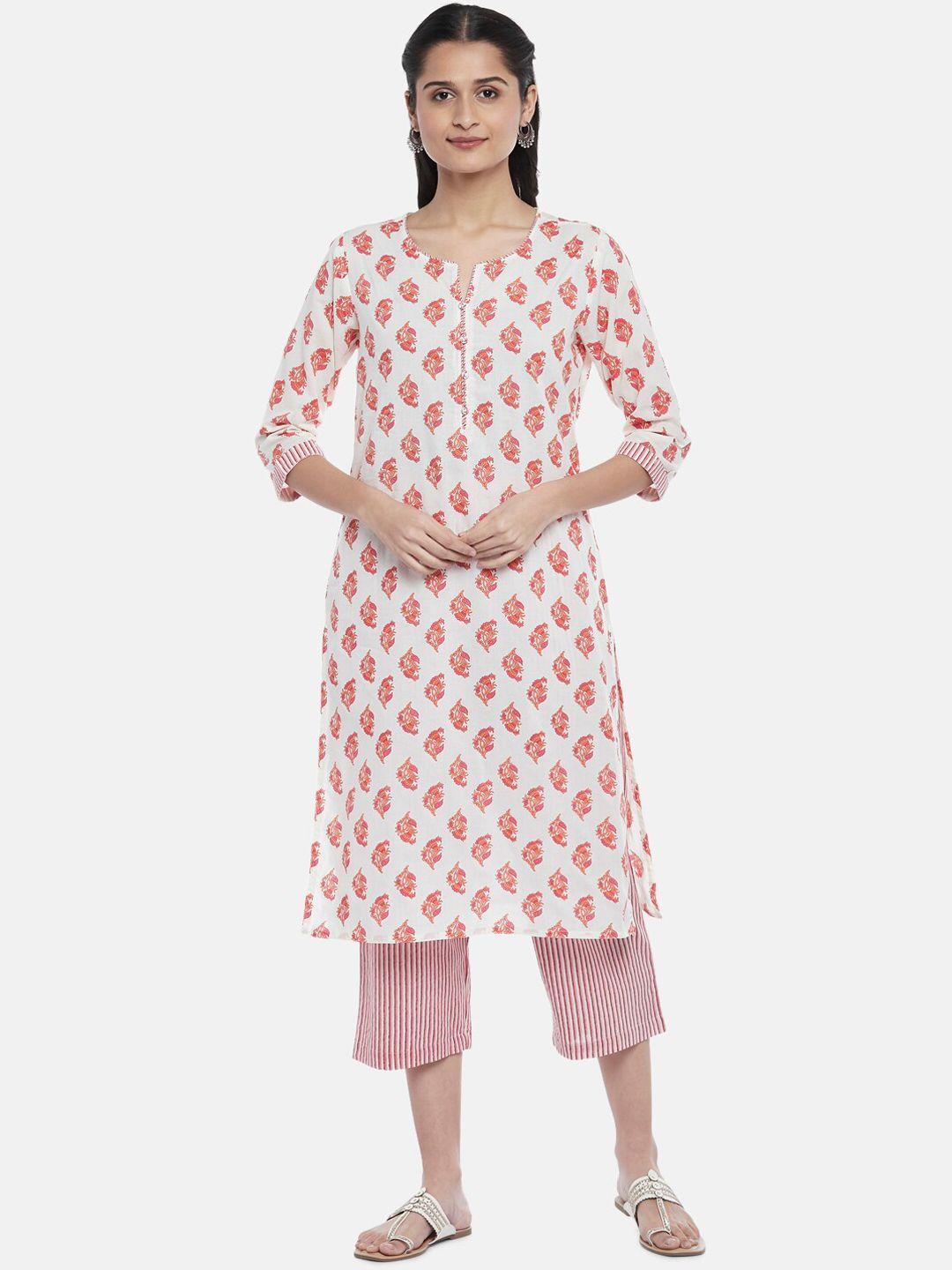 rangmanch by pantaloons women pink ethnic motifs printed pure cotton kurti with palazzos