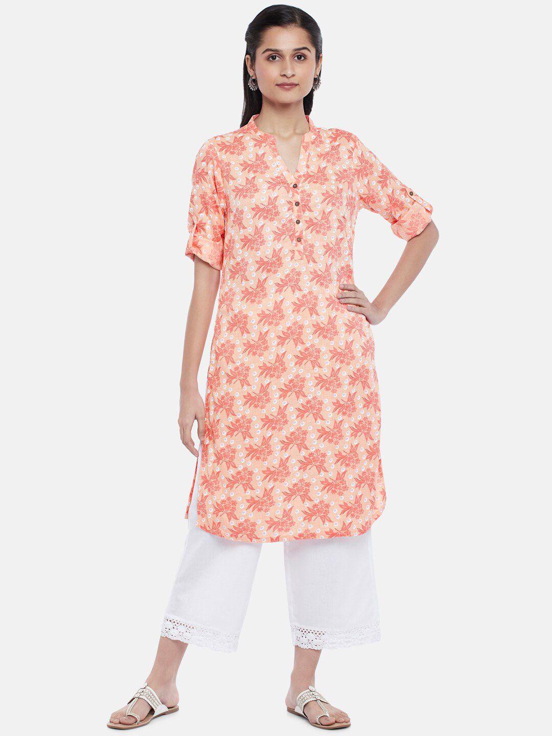 rangmanch by pantaloons women pink floral embroidered kurta