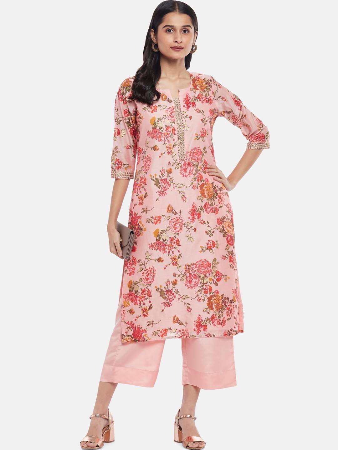 rangmanch by pantaloons women pink floral printed kurti with palazzos