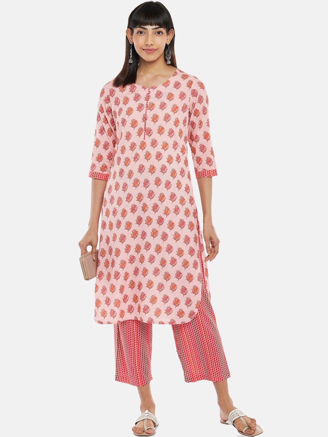 rangmanch by pantaloons women pink floral printed kurti with trousers