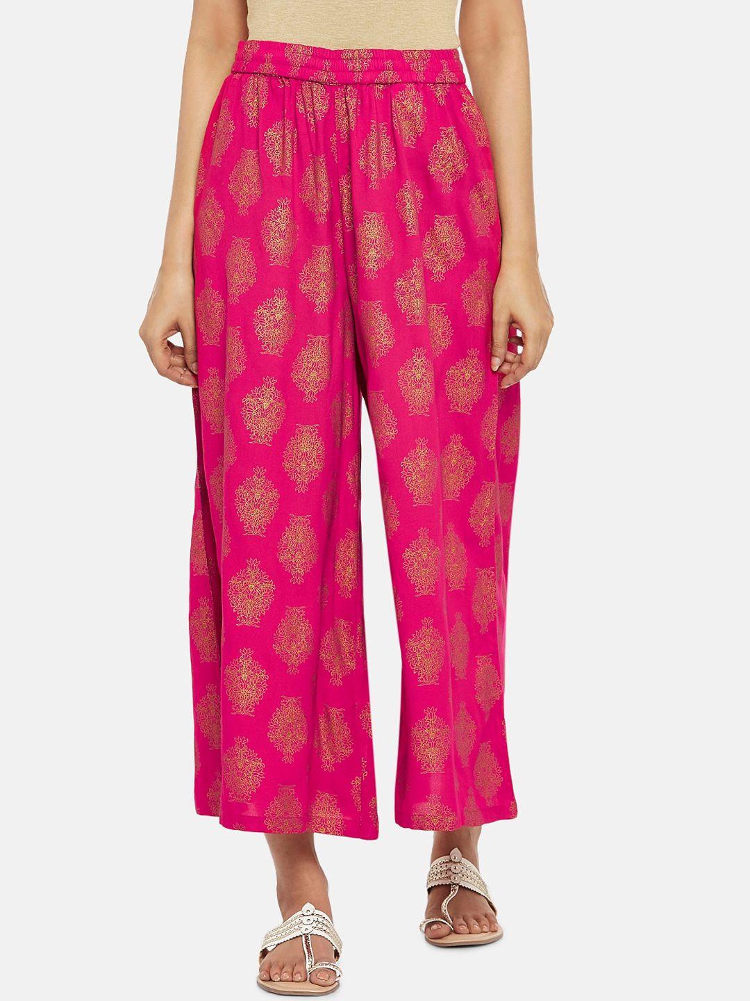 rangmanch by pantaloons women pink printed straight palazzos