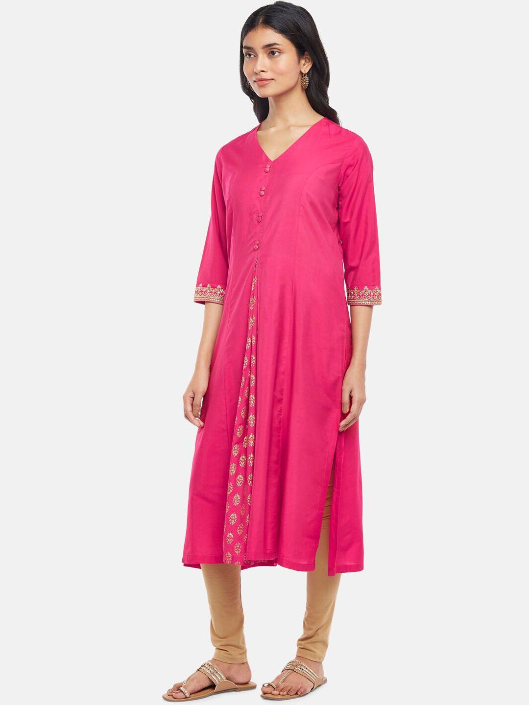 rangmanch by pantaloons women pink v-neck a-line kurta