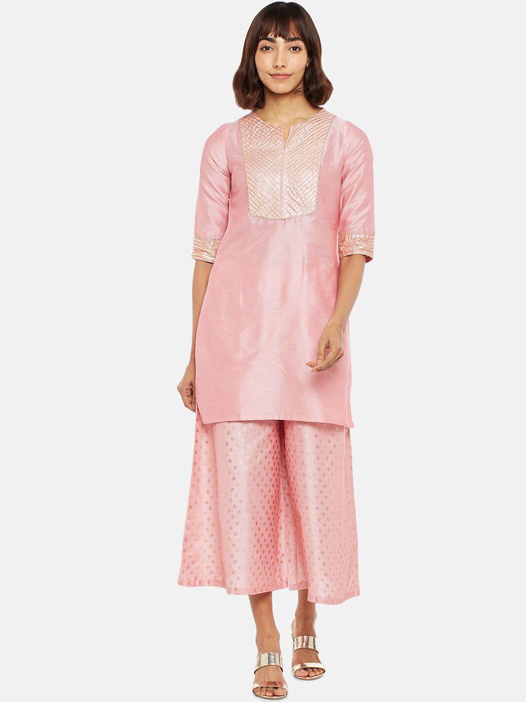 rangmanch by pantaloons women pink yoke design kurti with palazzos & with dupatta