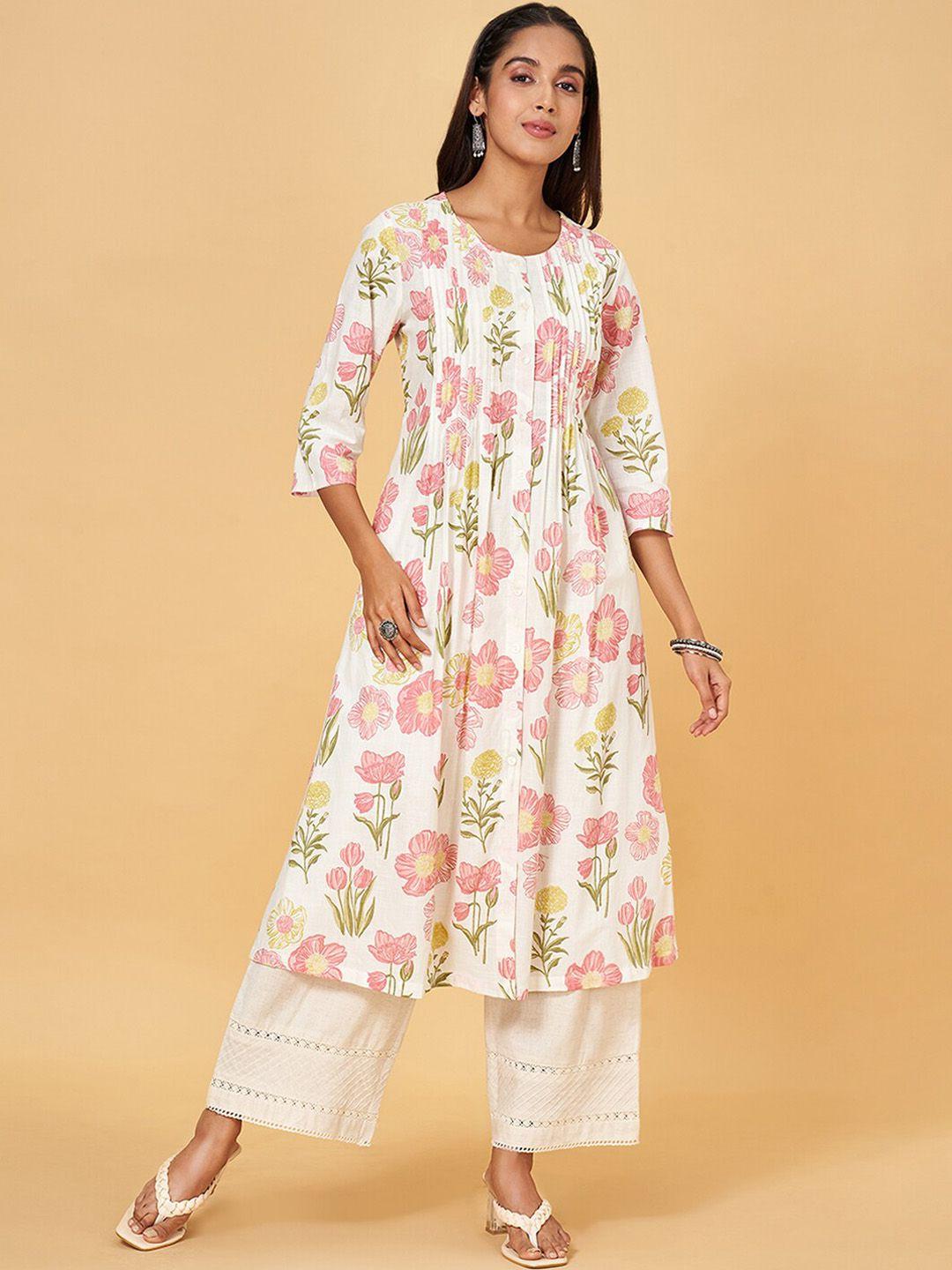 rangmanch by pantaloons women printed keyhole neck flared sleeves gotta patti anarkali kurta