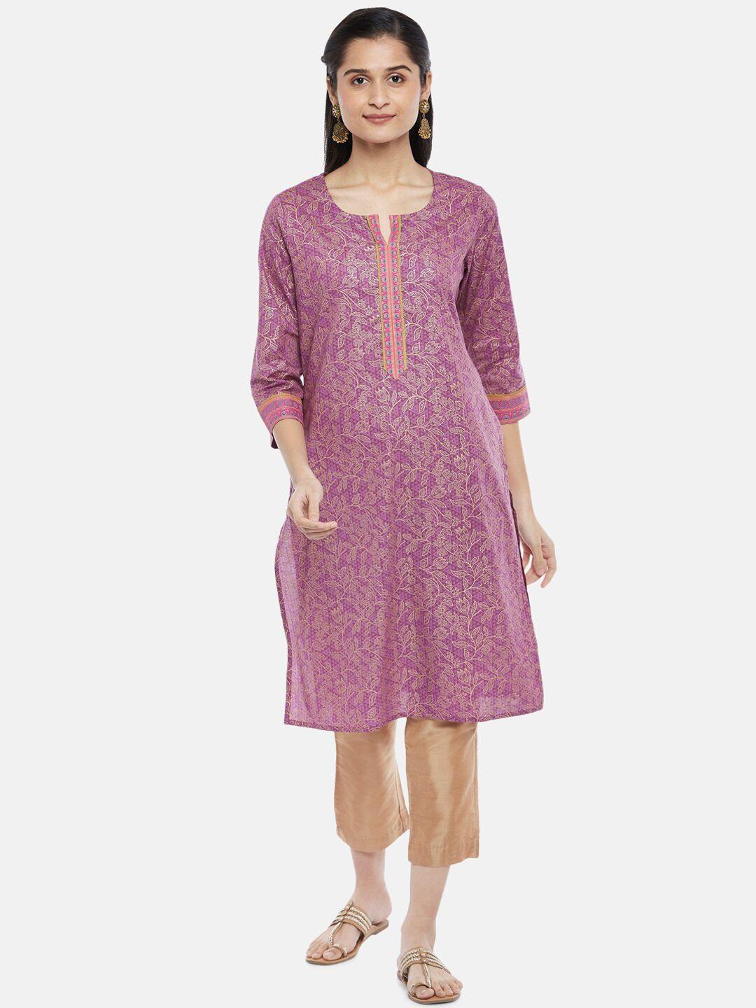 rangmanch by pantaloons women purple ethnic motifs printed cotton kurta
