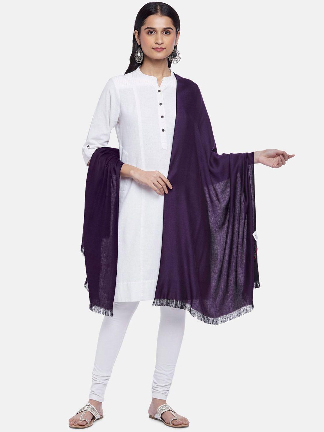 rangmanch by pantaloons women purple woven design pure acrylic shawl