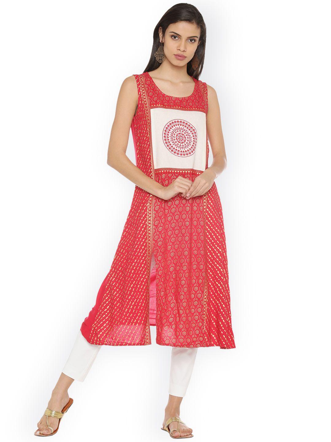 rangmanch by pantaloons women red & white printed a-line kurta