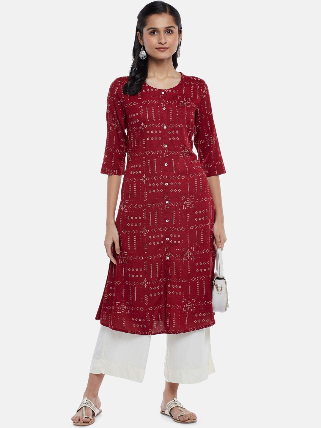 rangmanch by pantaloons women red bandhani printed kurta