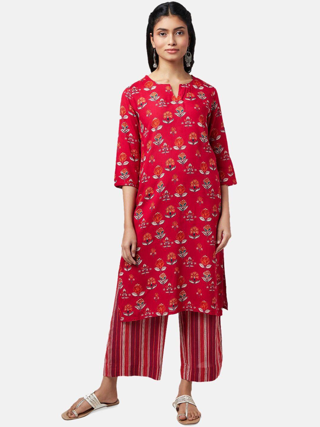 rangmanch by pantaloons women red floral printed kurta with palazzos