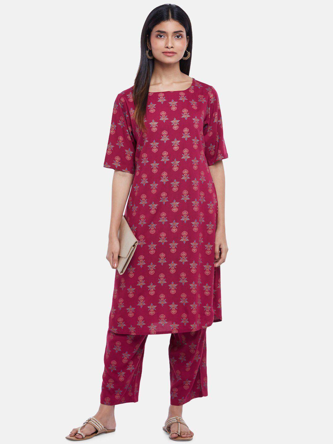 rangmanch by pantaloons women red floral printed kurta with trousers