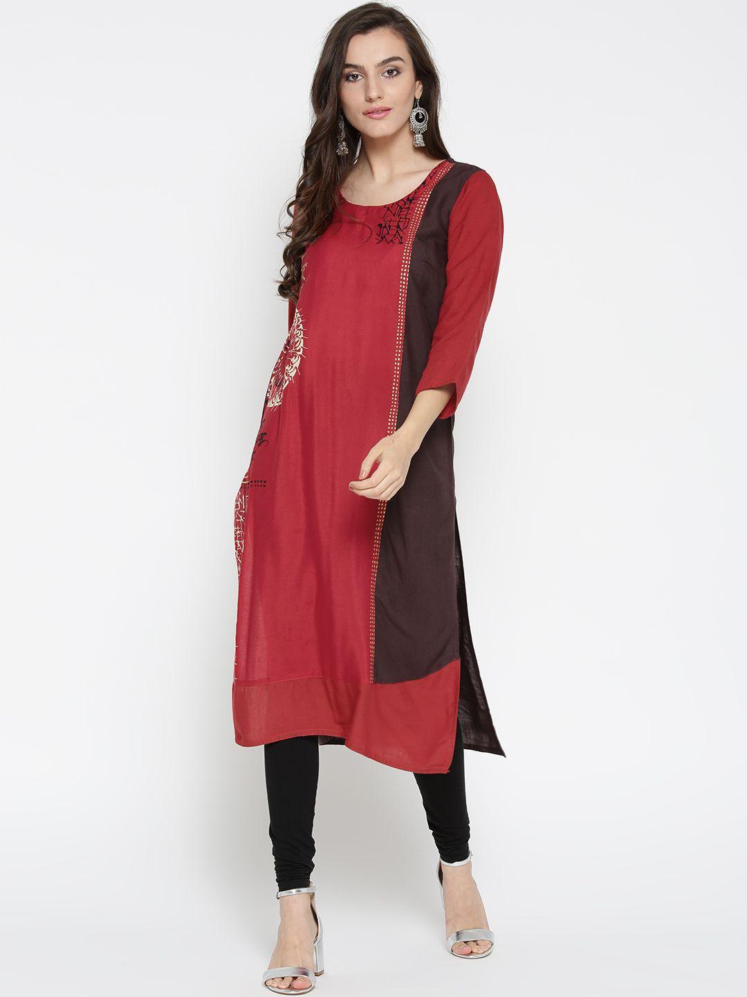 rangmanch by pantaloons women red printed detail straight kurta