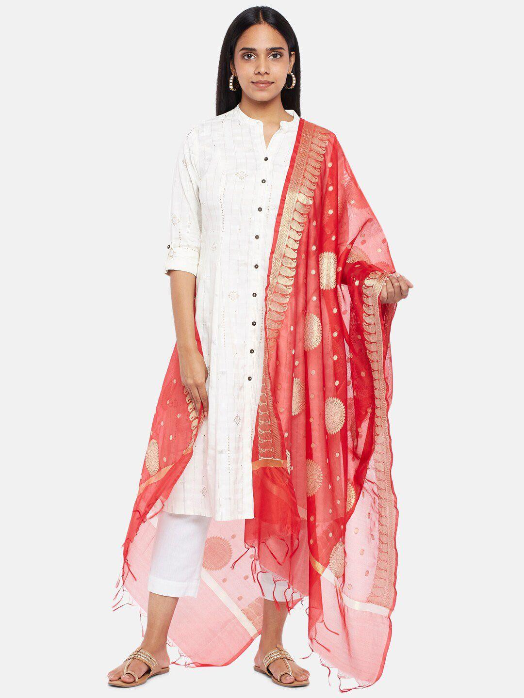 rangmanch by pantaloons women red woven design dupatta