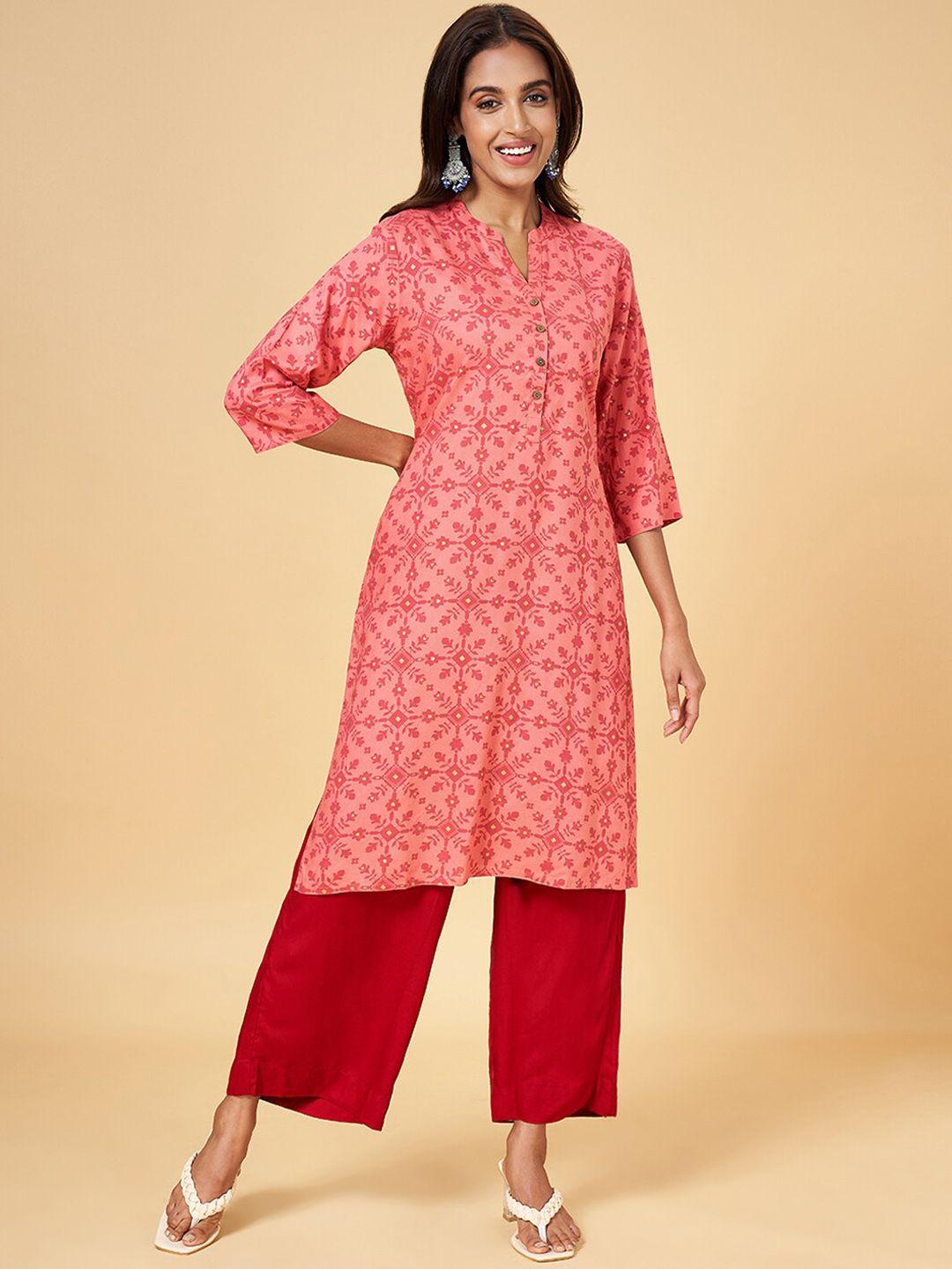 rangmanch by pantaloons women rust ethnic motifs printed keyhole neck gotta patti kurta