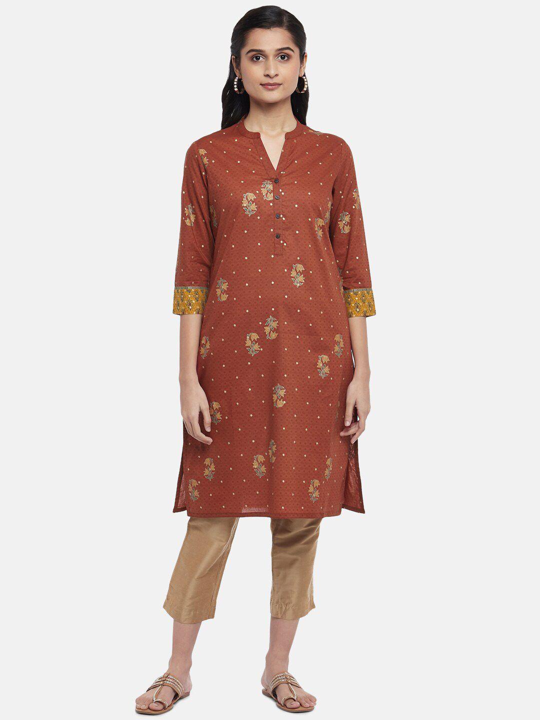 rangmanch by pantaloons women rust ethnic motifs printed pure cotton kurta