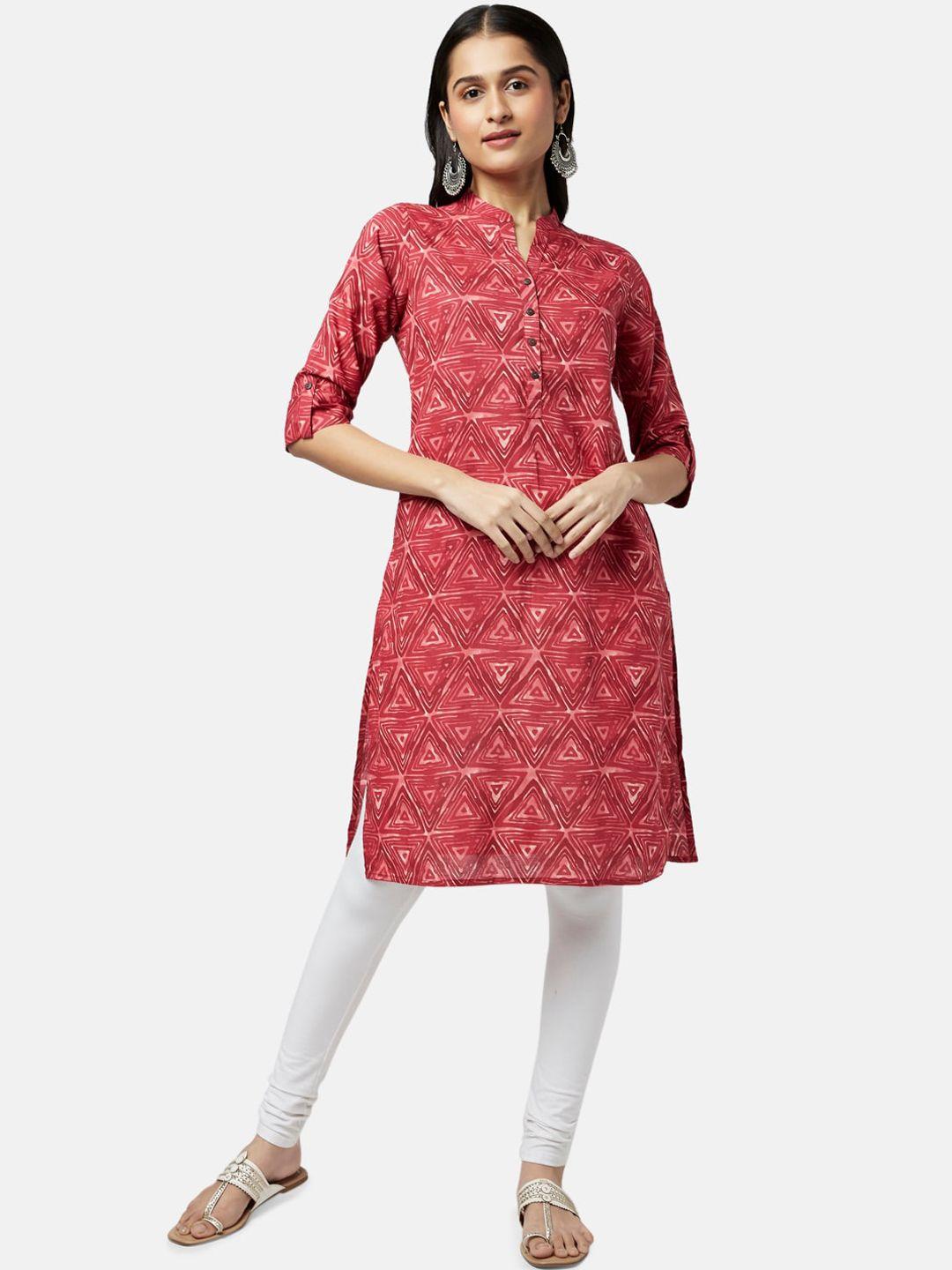 rangmanch by pantaloons women rust geometric printed straight fit cotton kurta