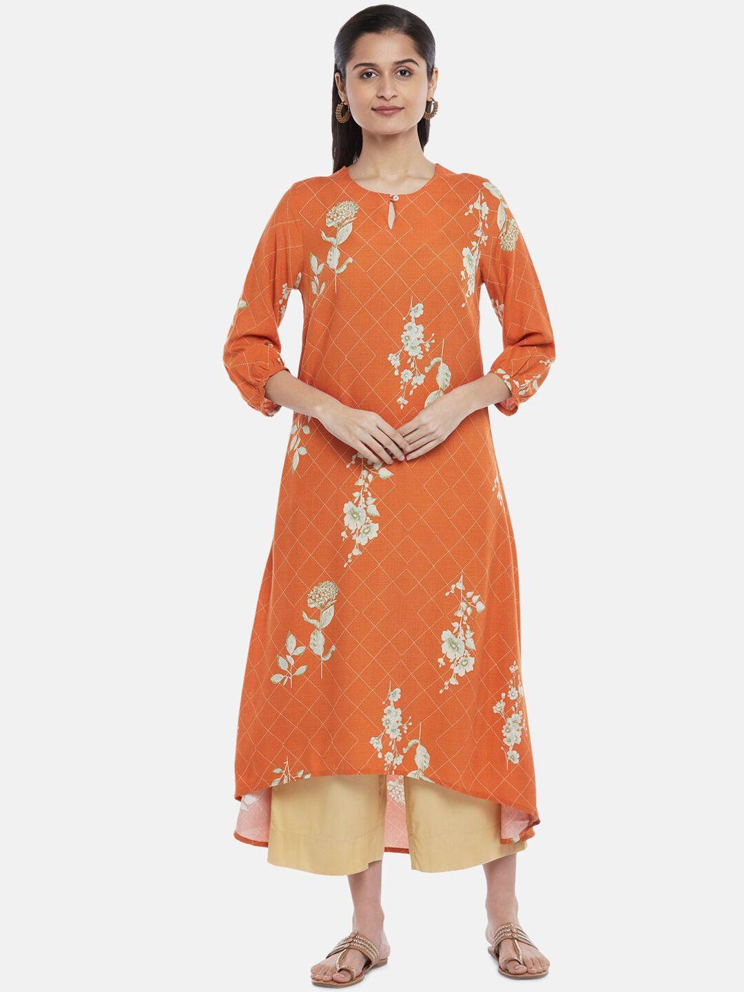 rangmanch by pantaloons women rust orange floral printed kurta