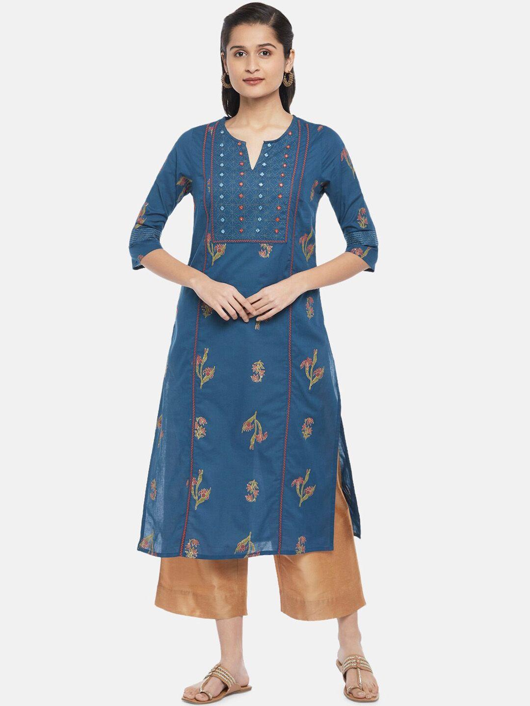 rangmanch by pantaloons women teal ethnic motifs embroidered mirror work kurta set with dupatta