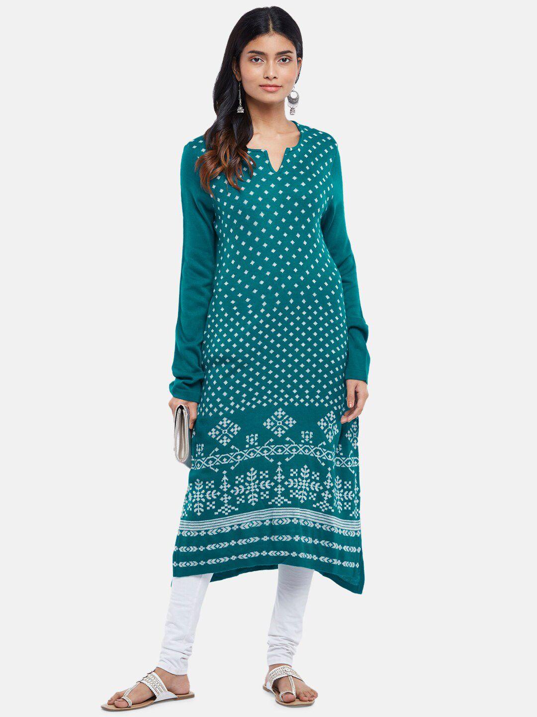 rangmanch by pantaloons women teal printed kurta