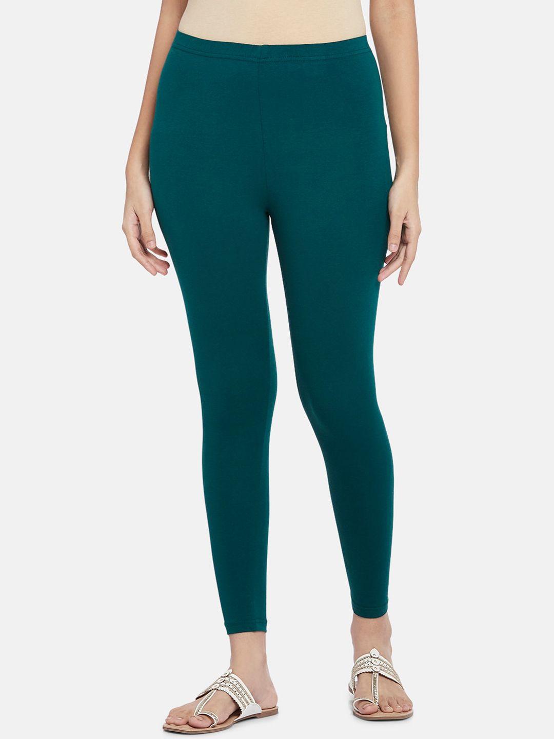 rangmanch by pantaloons women teal solid ankle-length leggings