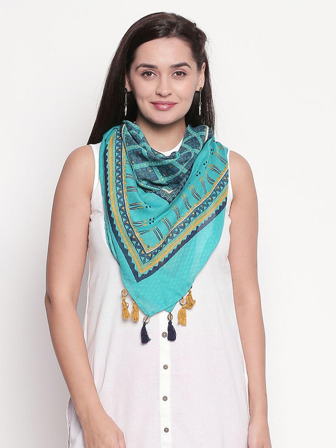 rangmanch by pantaloons women turquoise blue & blue printed stole