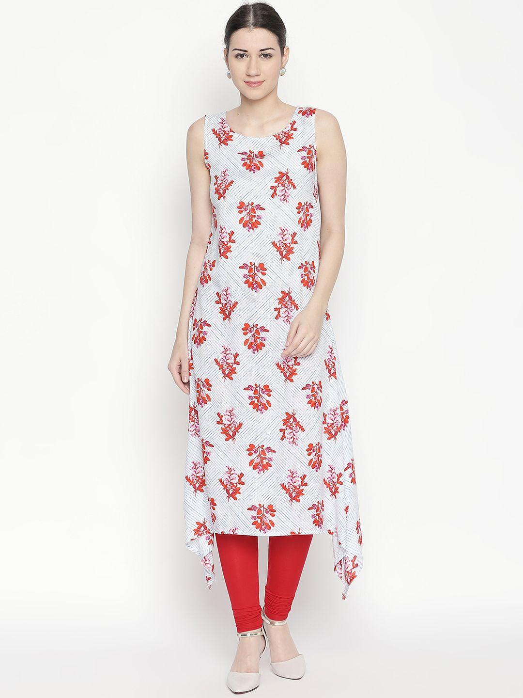 rangmanch by pantaloons women white & red printed a-line kurta