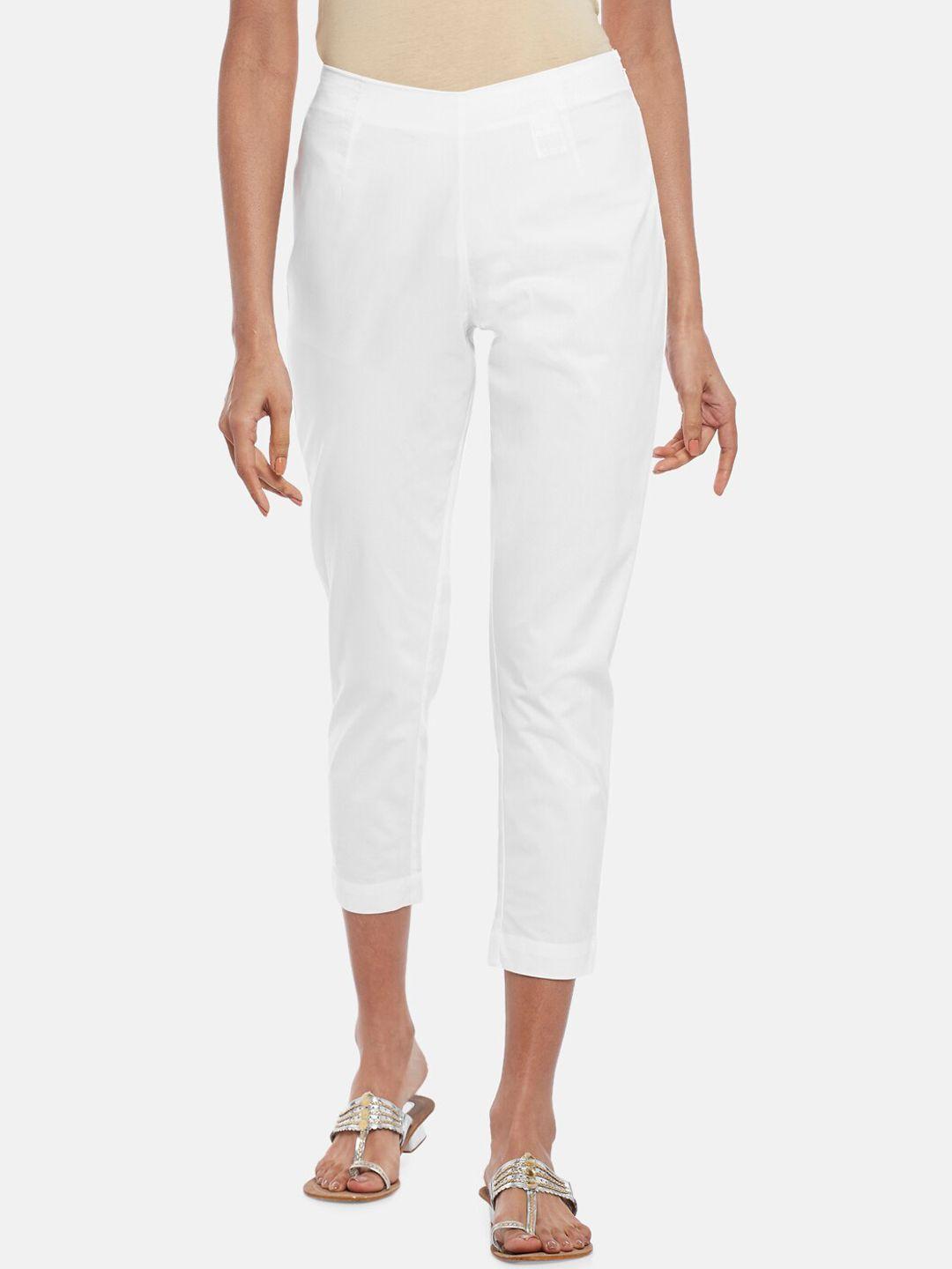 rangmanch by pantaloons women white printed pure cotton trousers