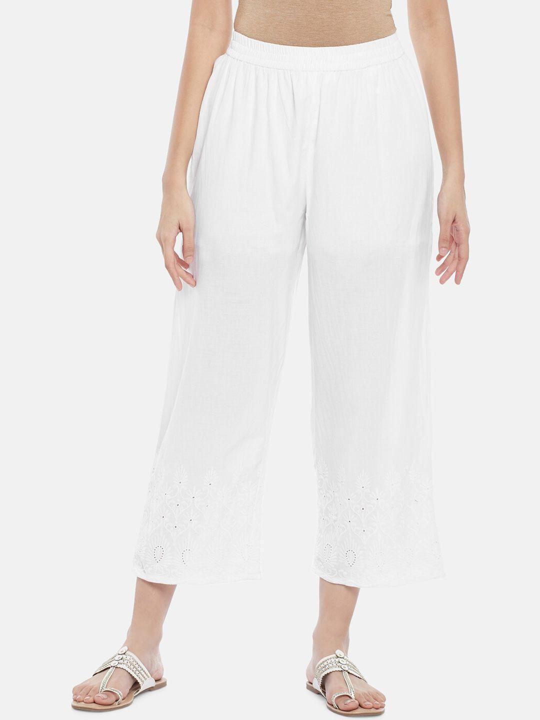 rangmanch by pantaloons women white pure cotton culottes trousers