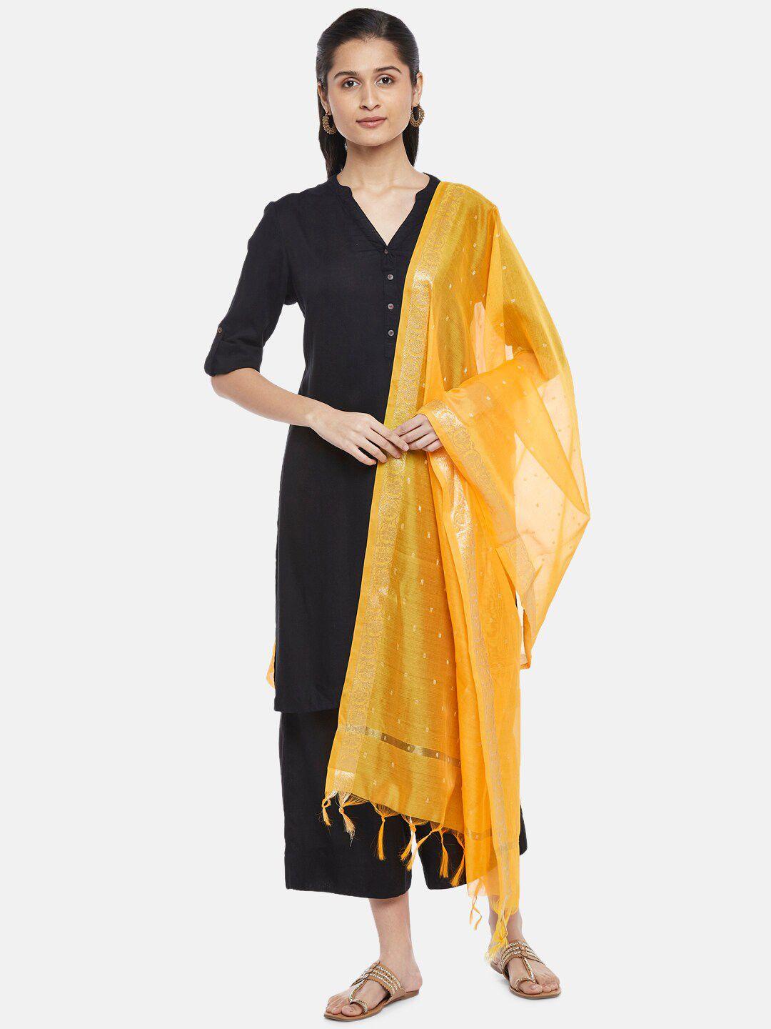 rangmanch by pantaloons women yellow & gold-toned ethnic motifs woven design dupatta