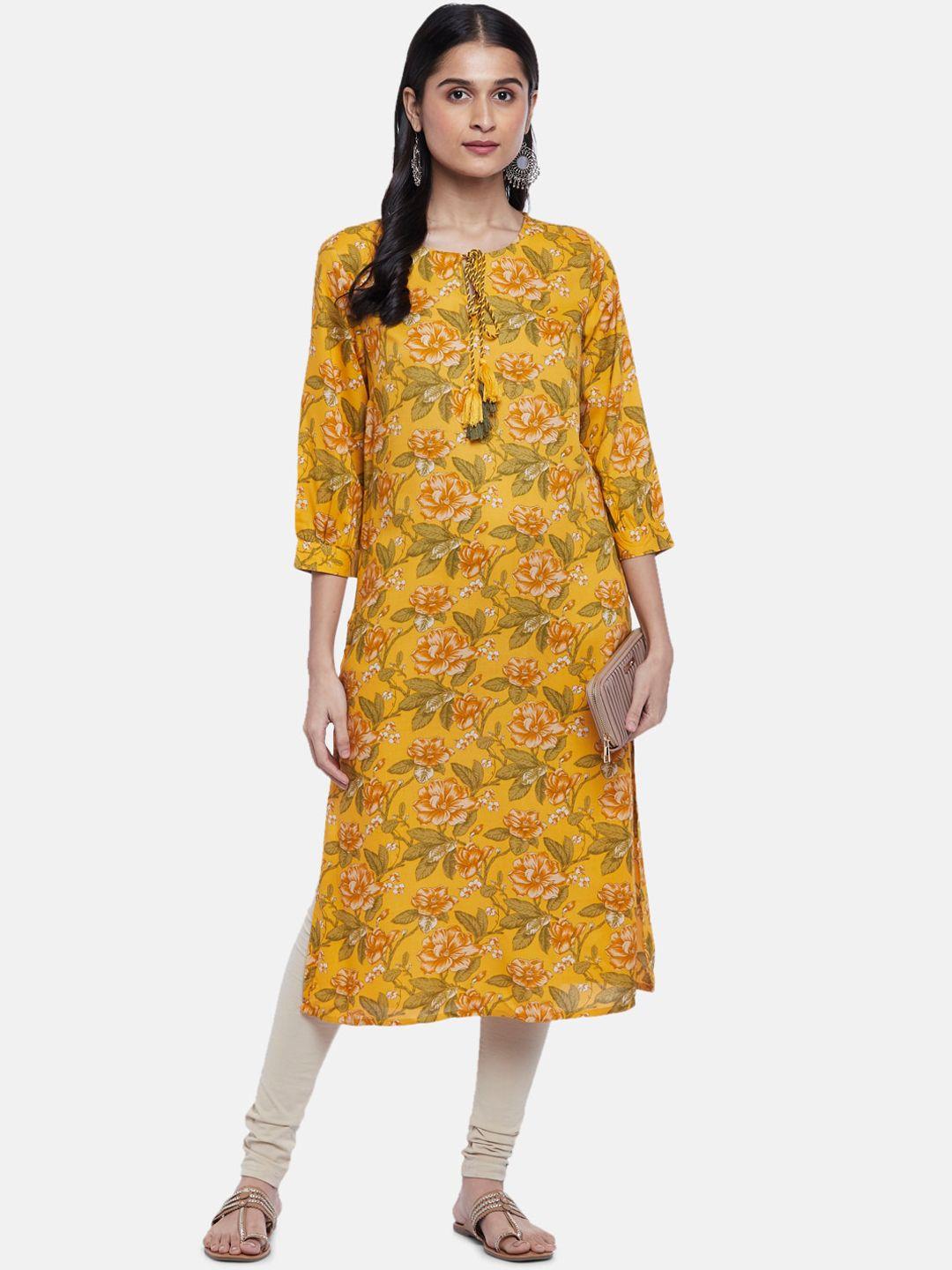 rangmanch by pantaloons women yellow floral printed kurta