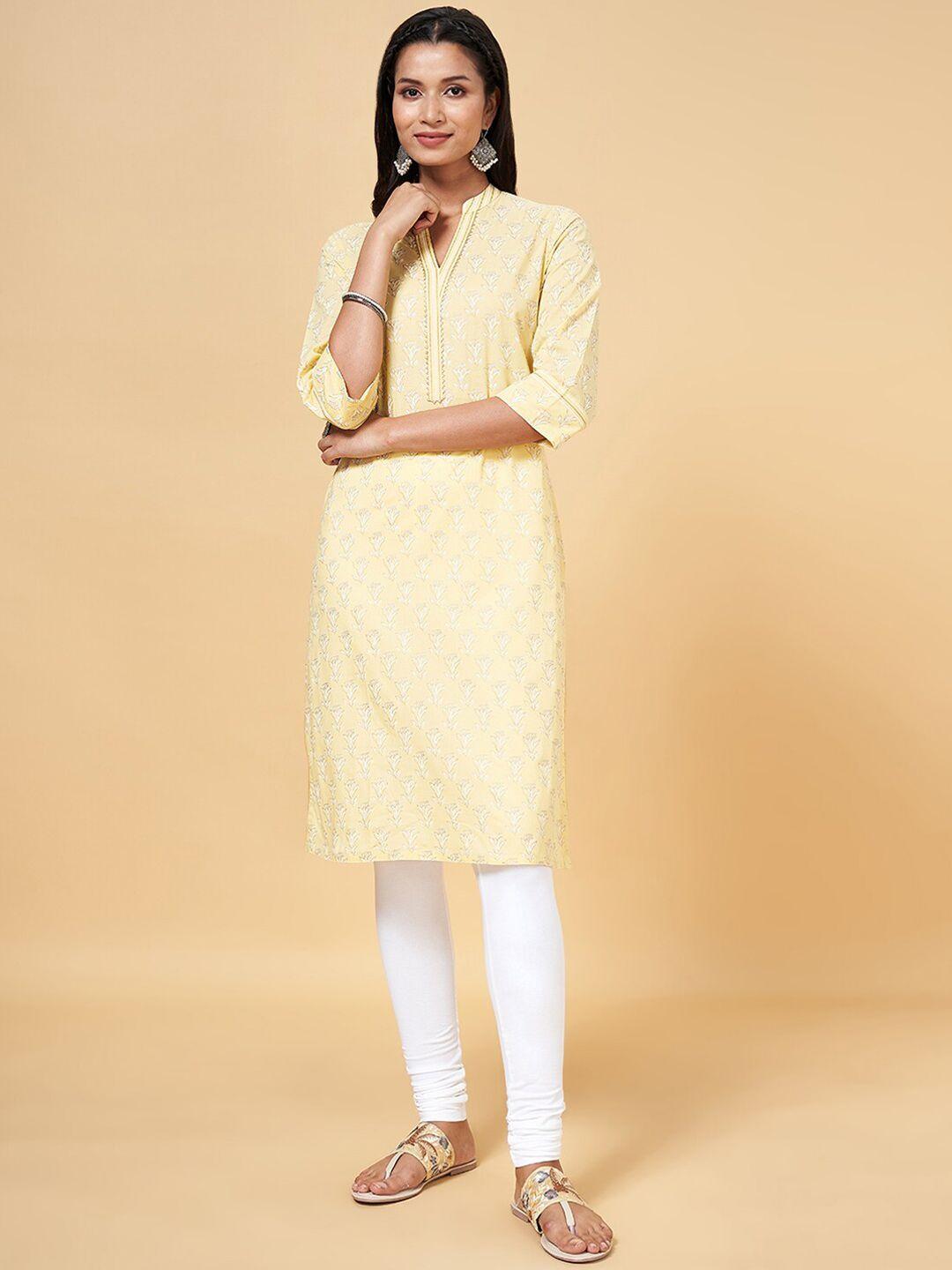 rangmanch by pantaloons women yellow geometric gotta patti kurta