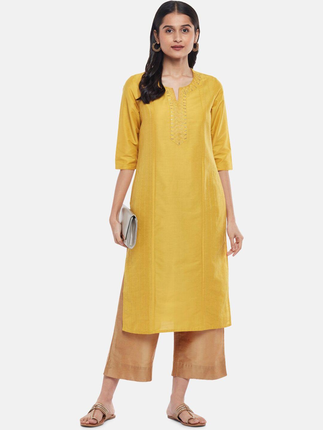 rangmanch by pantaloons women yellow keyhole neck kurta