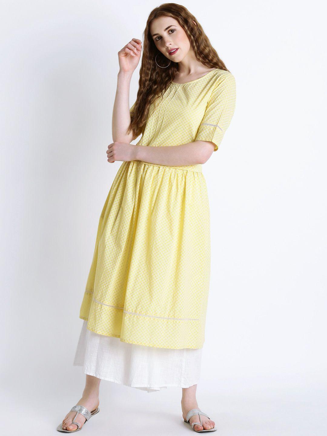 rangmanch by pantaloons women yellow printed a-line kurta