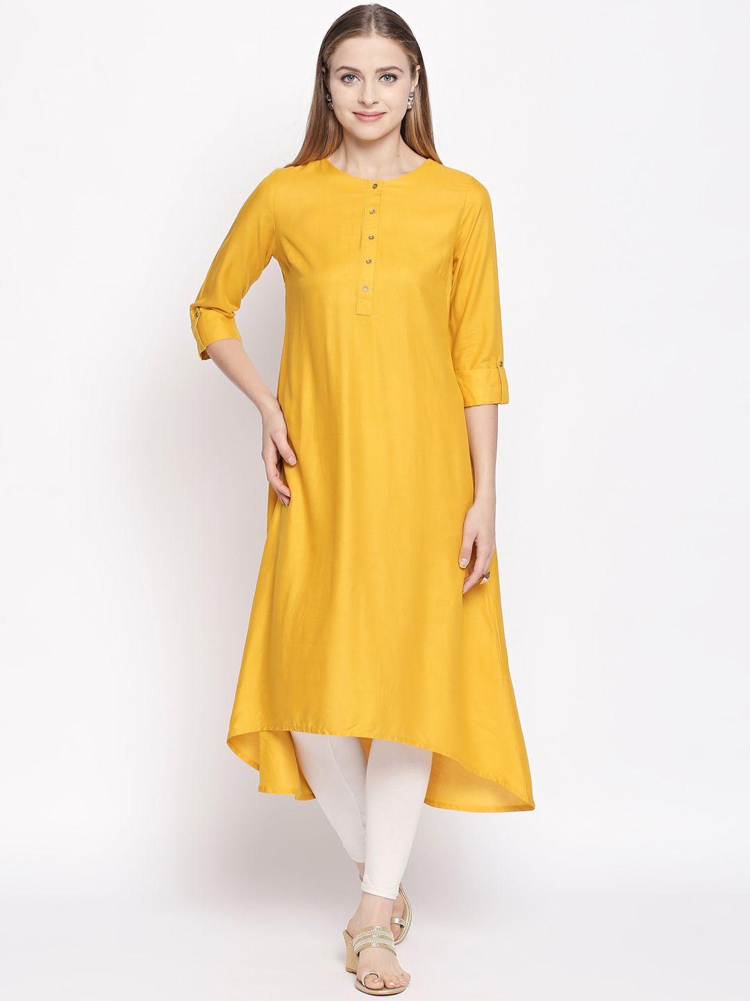 rangmanch by pantaloons women yellow solid a-line kurta