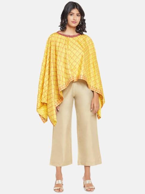 rangmanch by pantaloons yellow & beige printed poncho top pant set
