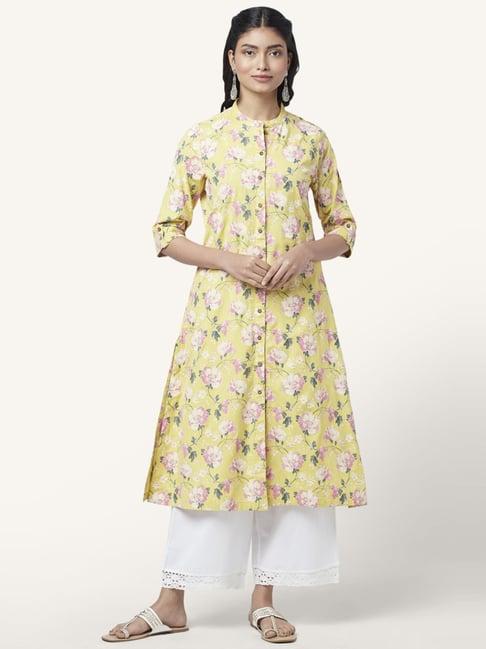 rangmanch by pantaloons yellow cotton printed a line kurta