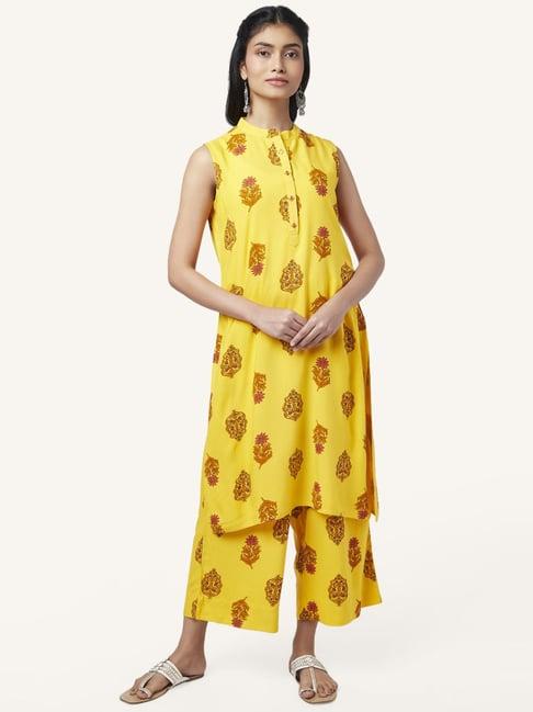 rangmanch by pantaloons yellow floral print kurta palazzo set