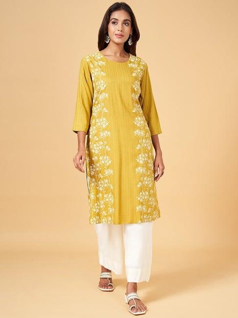 rangmanch by pantaloons yellow floral print straight kurta