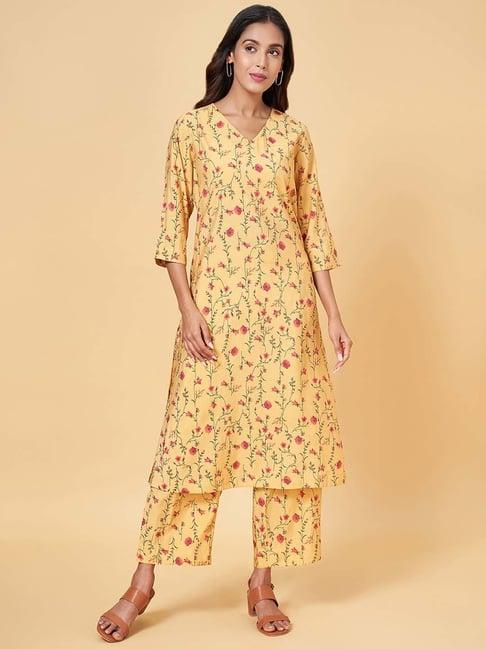 rangmanch by pantaloons yellow printed kurta palazzo set