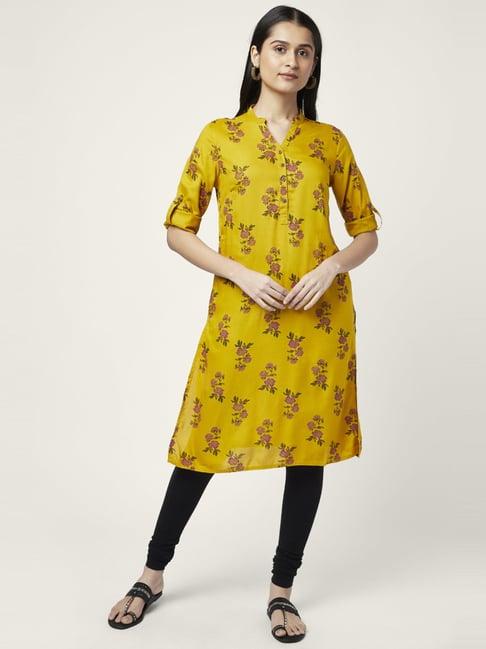 rangmanch by pantaloons yellow printed straight kurta