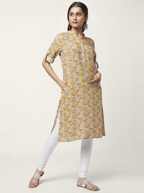 rangmanch by pantaloons yellow printed straight kurta