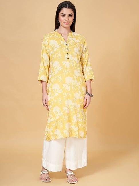 rangmanch by pantaloons yellow printed straight kurta