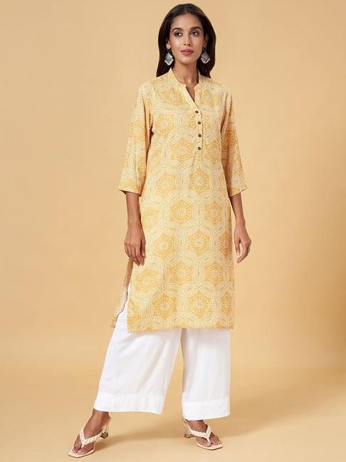 rangmanch by pantaloons yellow printed straight kurta