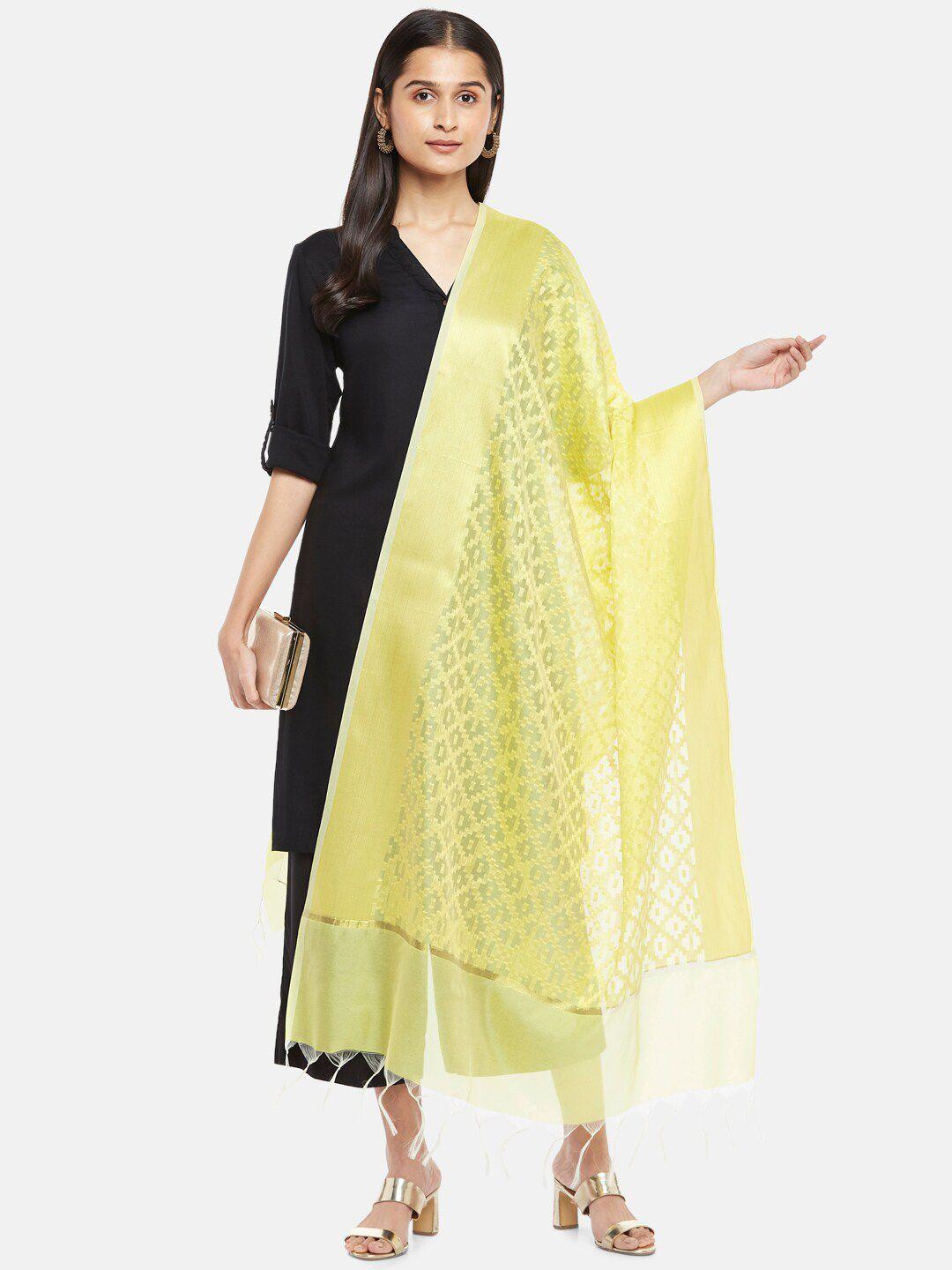 rangmanch by pantaloons yellow woven design cotton silk dupatta with zari