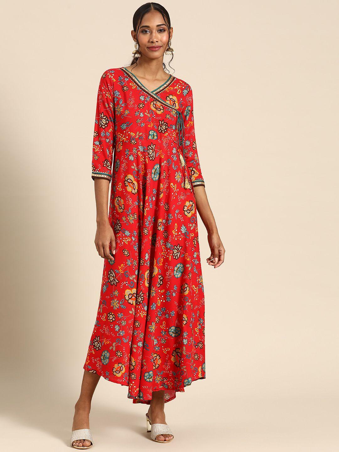 rangmayee red & blue floral liva ethnic a-line maxi dress
