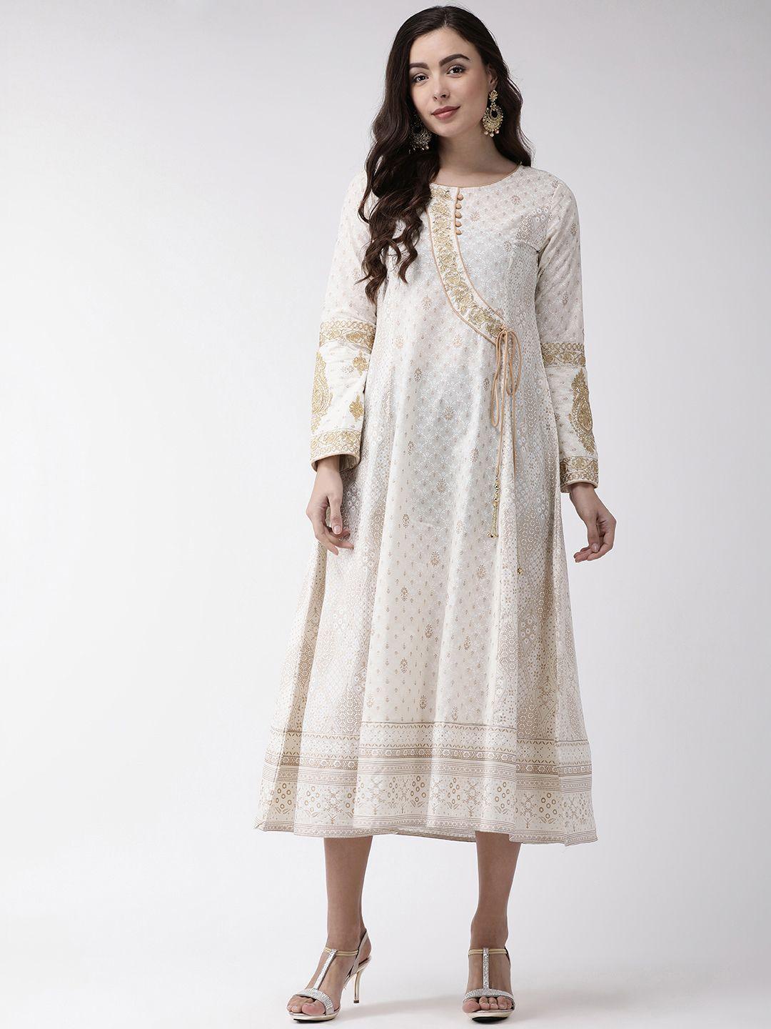 rangmayee-women-off-white-&-golden-printed-a-line-dress