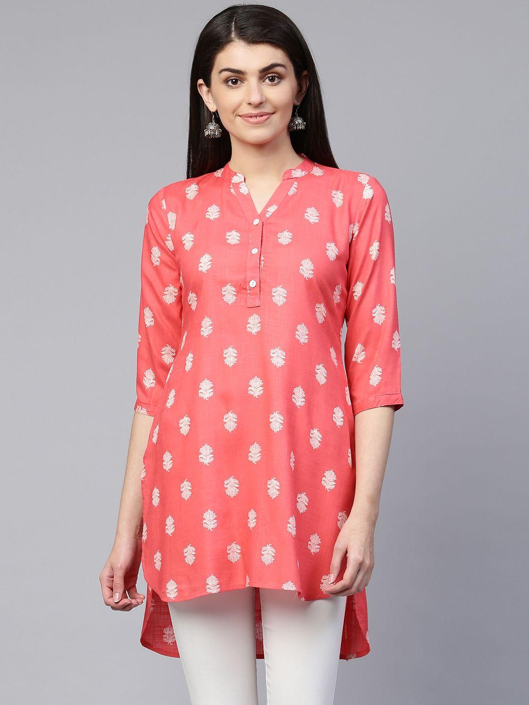 rangmayee women pink & off-white printed tunic