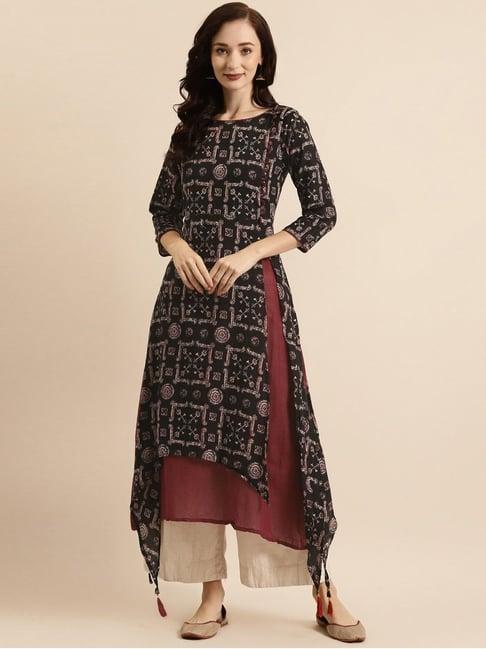 rangmayee black printed a line kurta