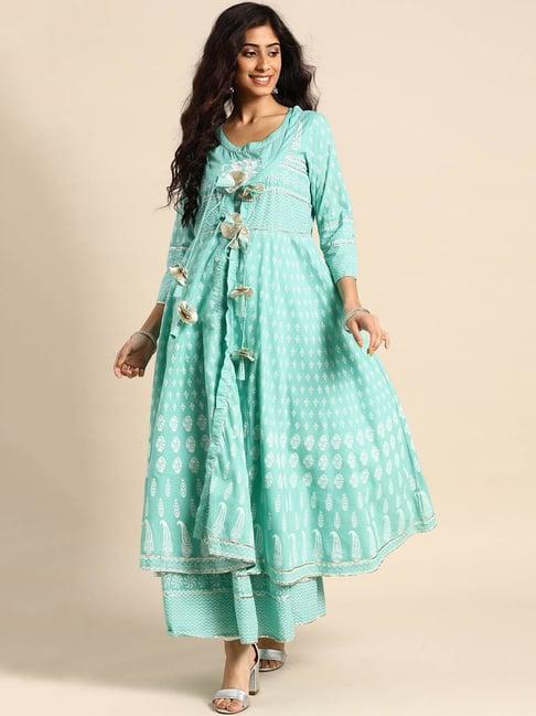 rangmayee blue anarkali kurta with jacket