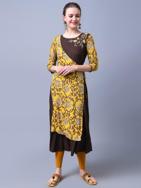 rangmayee brown & yellow printed a line kurta